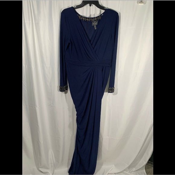 EUC Adrianna Papell Beaded Jersey Gown in Midnight‎ SZ 12 - Picture 3 of 8